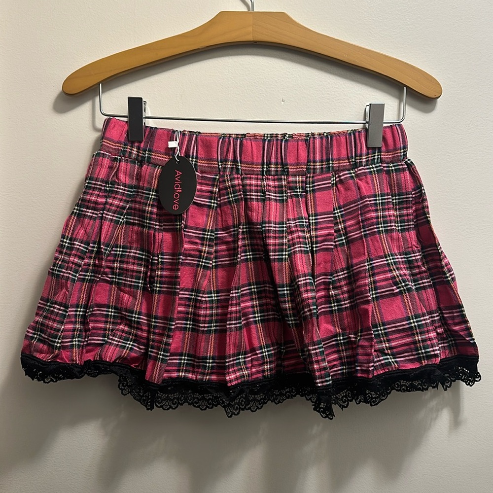 Sexy Avid Love Pink Plaid Mini skirt